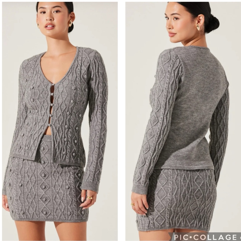Astr Gray Cable Knit Cardigan Sweater